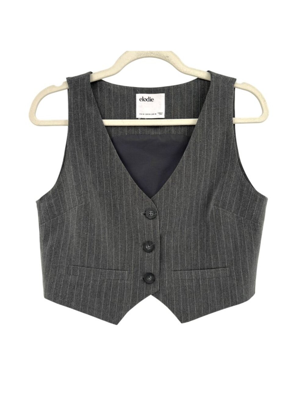 Elodie Gray Pinstripe Button-Front Womens Vest Size Medium Business Casual Style